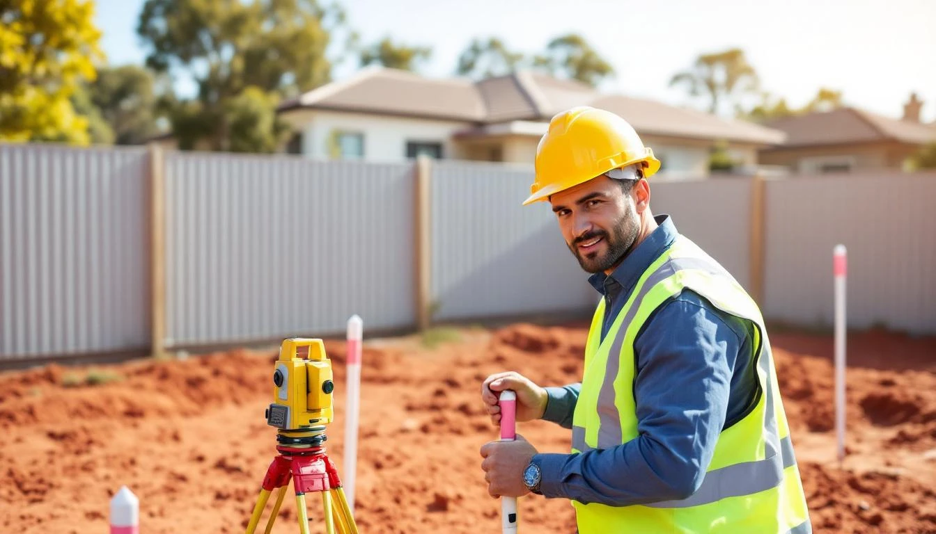 Construction setout survey at building site in Perth