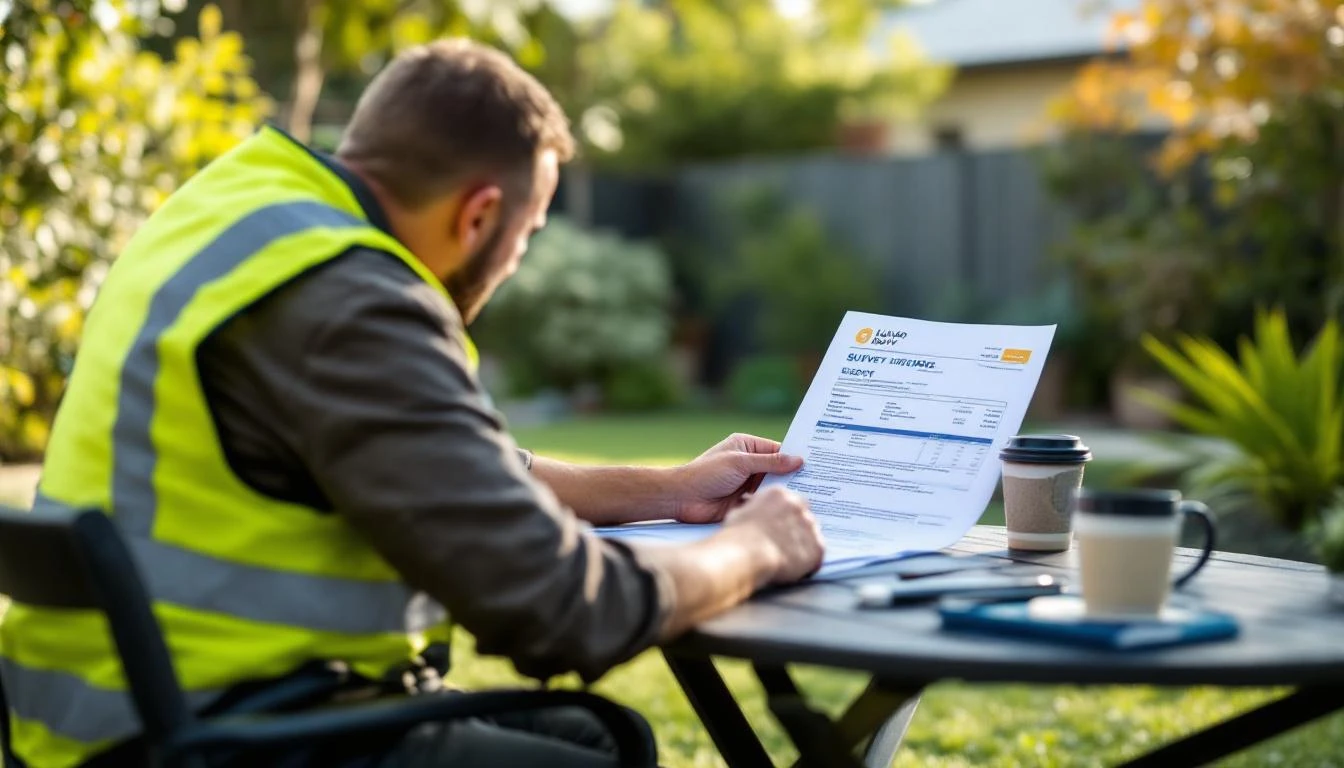 Land surveyor reviewing survey quote with Perth homeowner